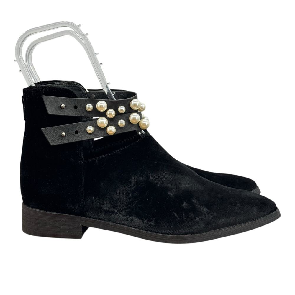 Miista Ankle Pearl Velvet Boots Women SZ 41 10.5 Black‎ Gothic Chic Glam Witchy